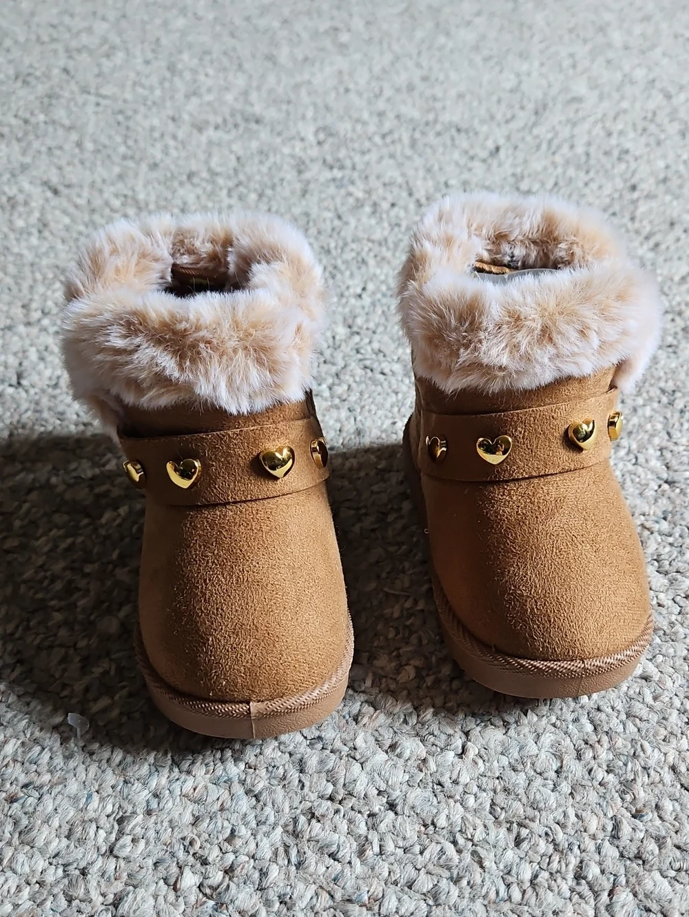 Nrw Just Steps Kids Faux Fur Lined Tan Booties.
